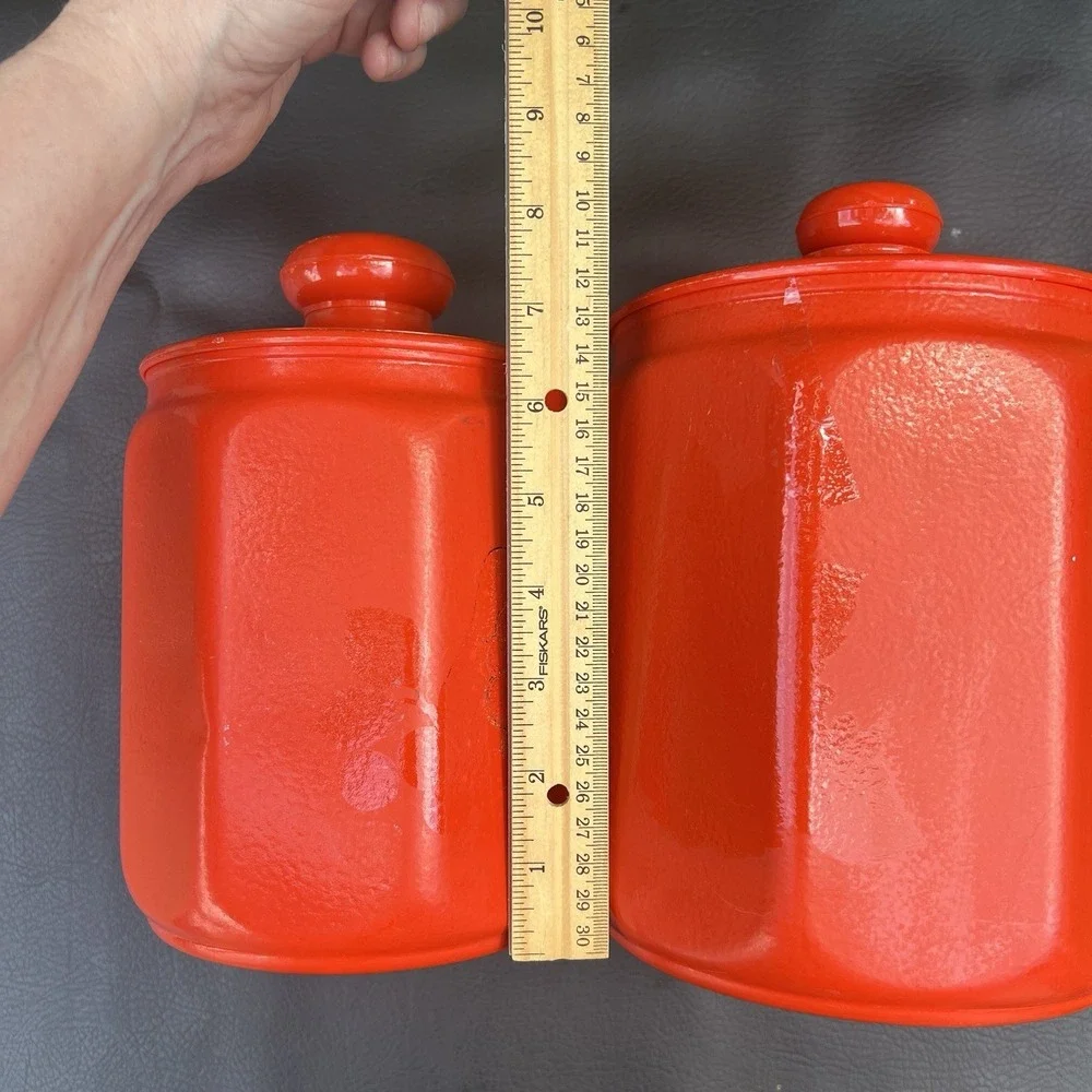 Kromex Aluminum Canisters Set‎ of 2 1970s Retro Kitchen Decor Orange
